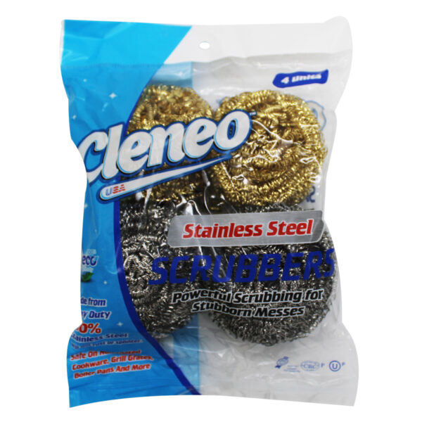 CLENEO STAINLESS STEEL SCRUBBERS (4 pc)