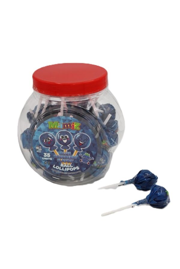 MAMIZ BALL LOLLIPOPS BLUE RASPBERRY FLAVOUR JAR - Drumstick